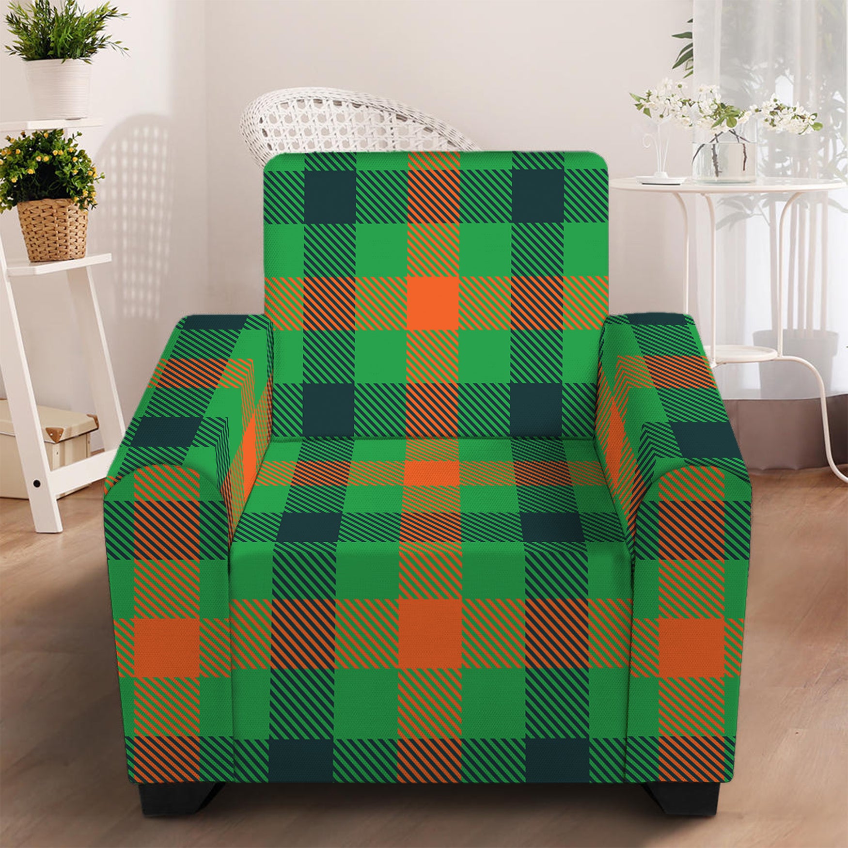 Saint Patrick's Day Buffalo Plaid Print Armchair Slipcover