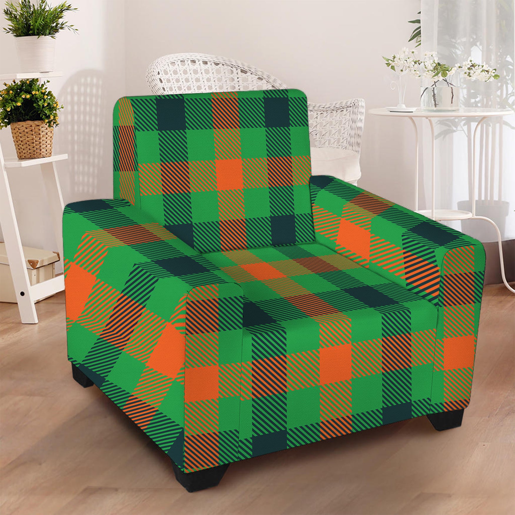 Saint Patrick's Day Buffalo Plaid Print Armchair Slipcover