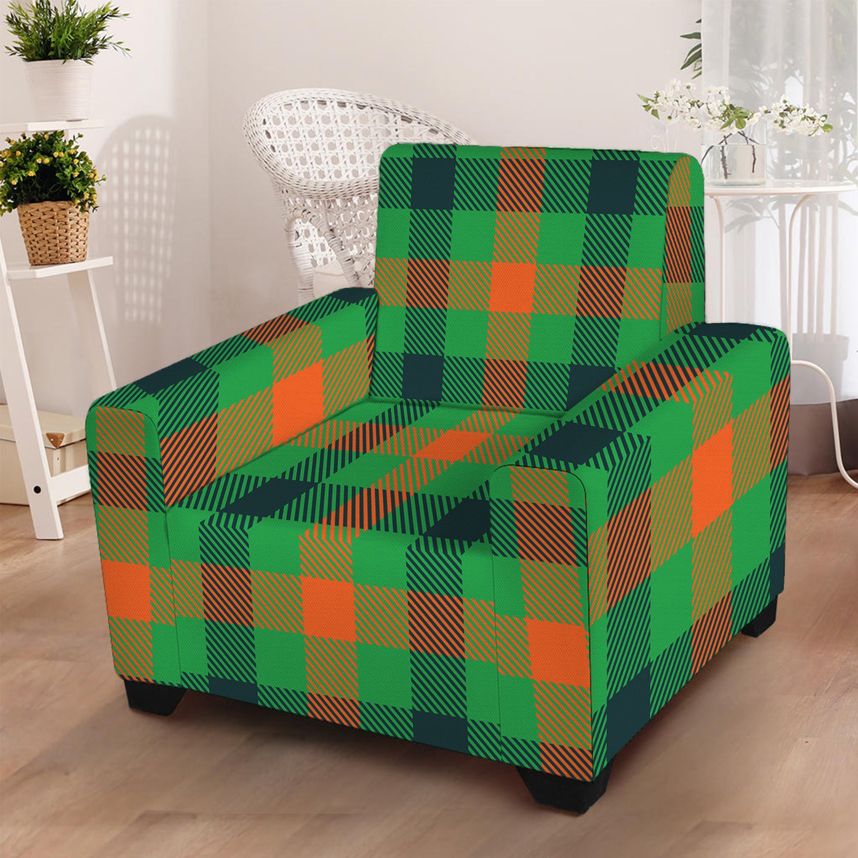 Saint Patrick's Day Buffalo Plaid Print Armchair Slipcover