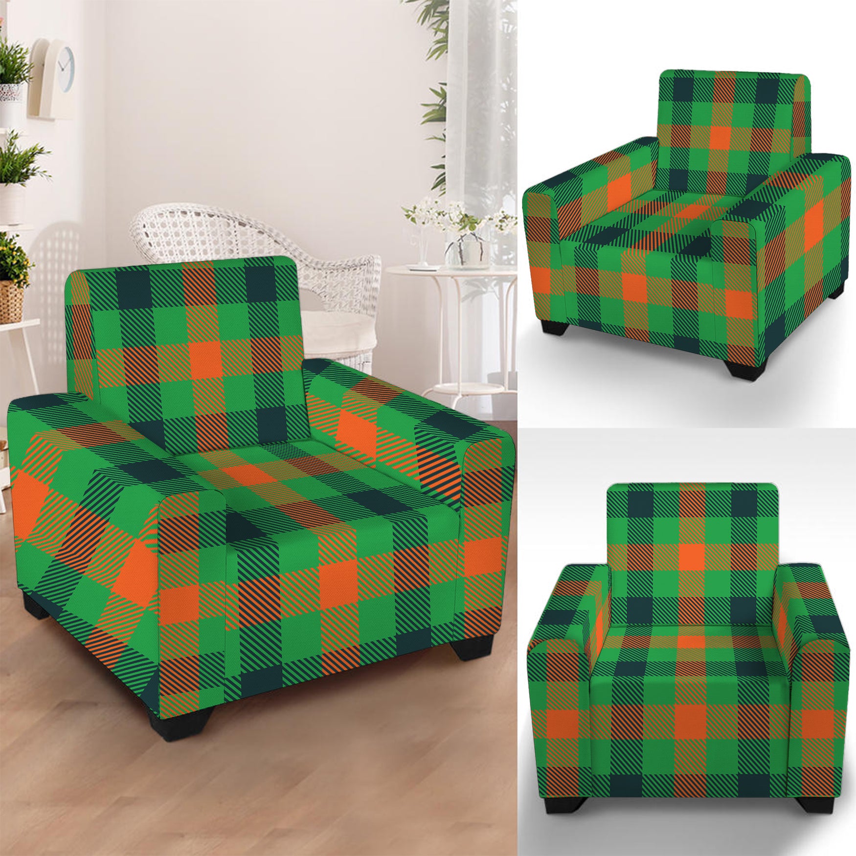 Saint Patrick's Day Buffalo Plaid Print Armchair Slipcover