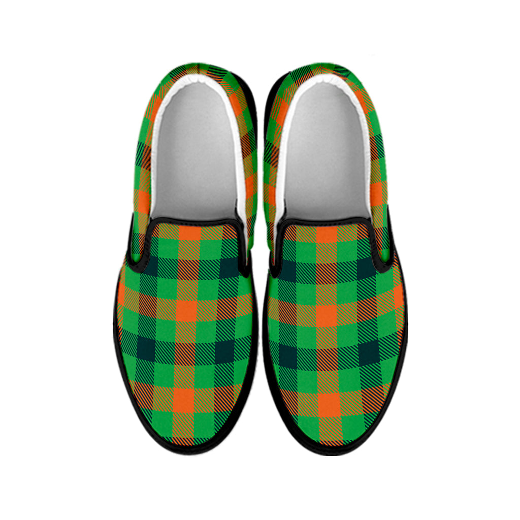 Saint Patrick's Day Buffalo Plaid Print Black Slip On Shoes