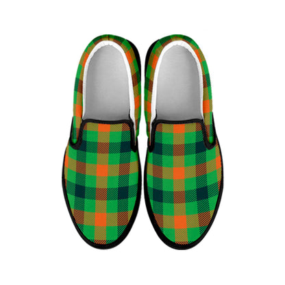 Saint Patrick's Day Buffalo Plaid Print Black Slip On Shoes