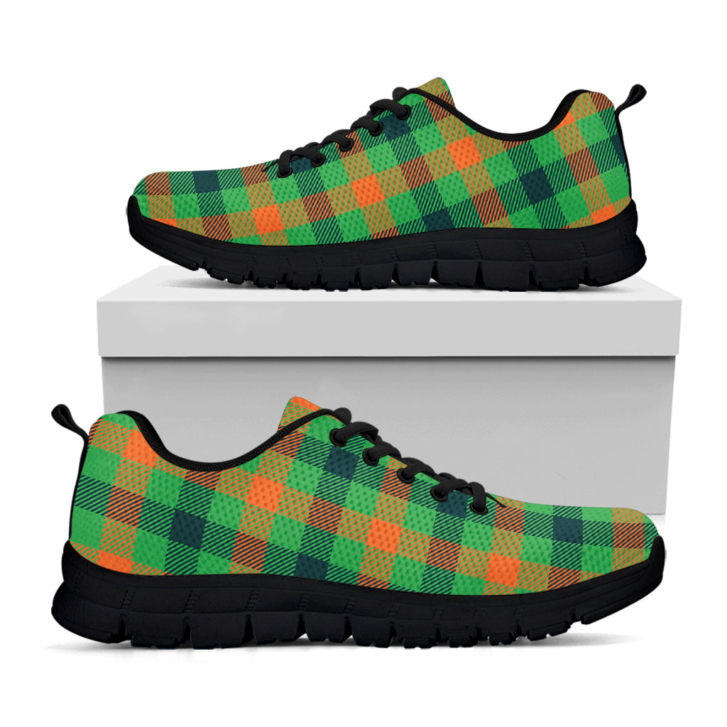 Saint Patrick's Day Buffalo Plaid Print Black Sneakers