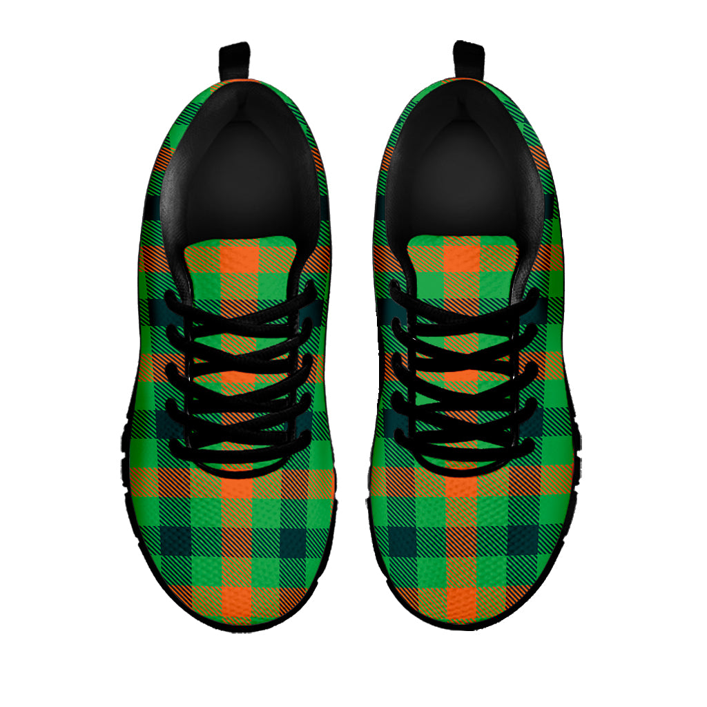 Saint Patrick's Day Buffalo Plaid Print Black Sneakers
