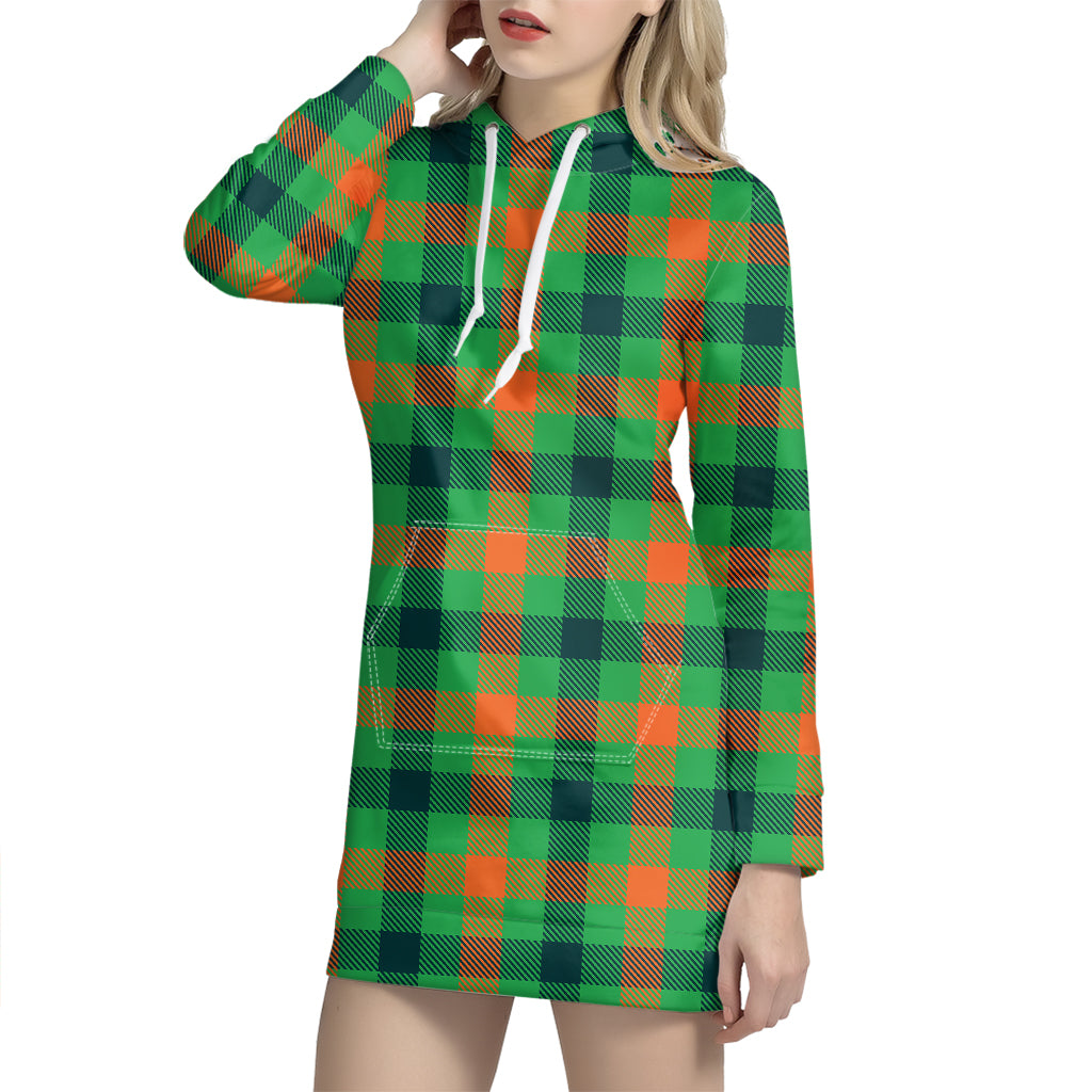 Saint Patrick's Day Buffalo Plaid Print Hoodie Dress