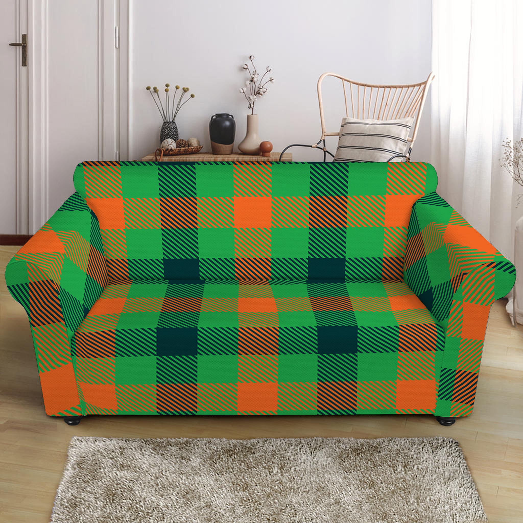 Saint Patrick's Day Buffalo Plaid Print Loveseat Slipcover