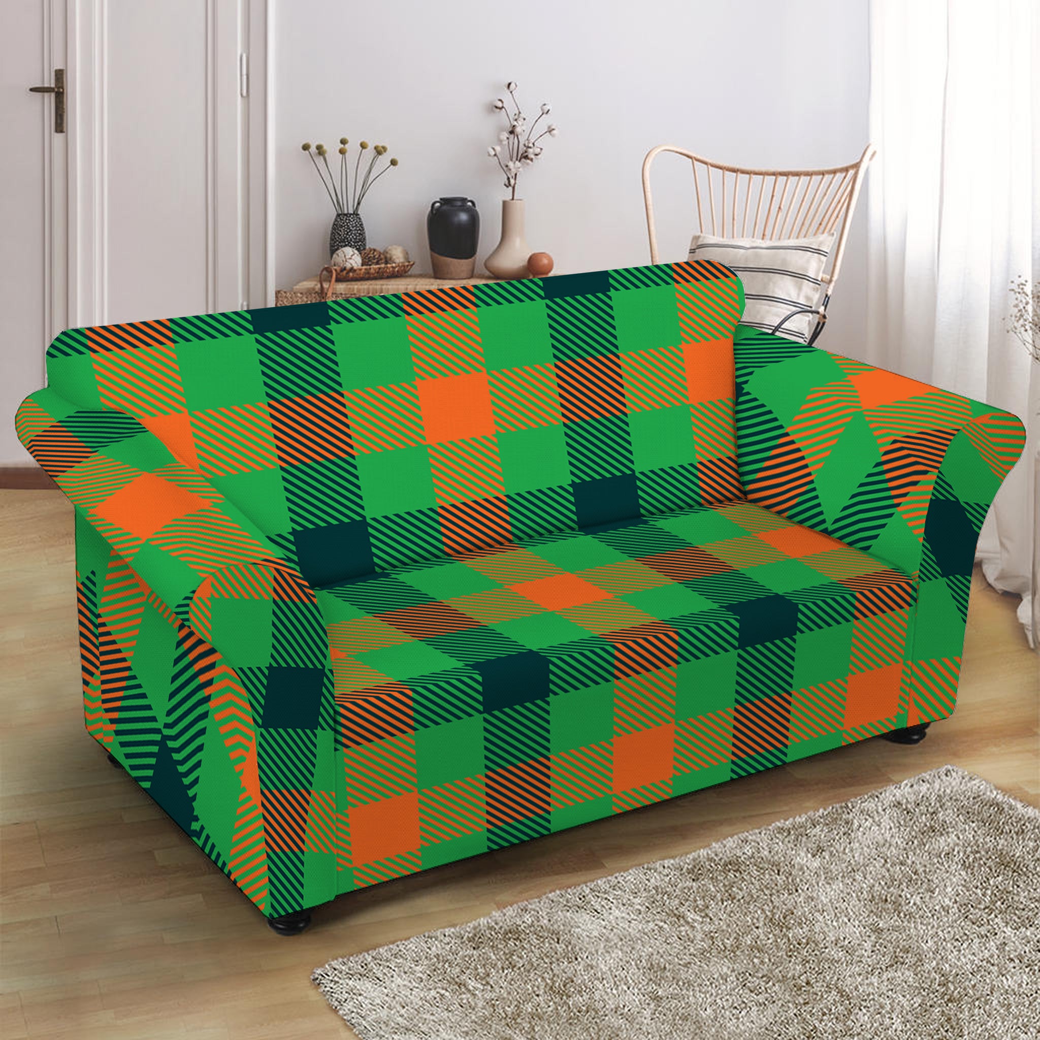 Saint Patrick's Day Buffalo Plaid Print Loveseat Slipcover