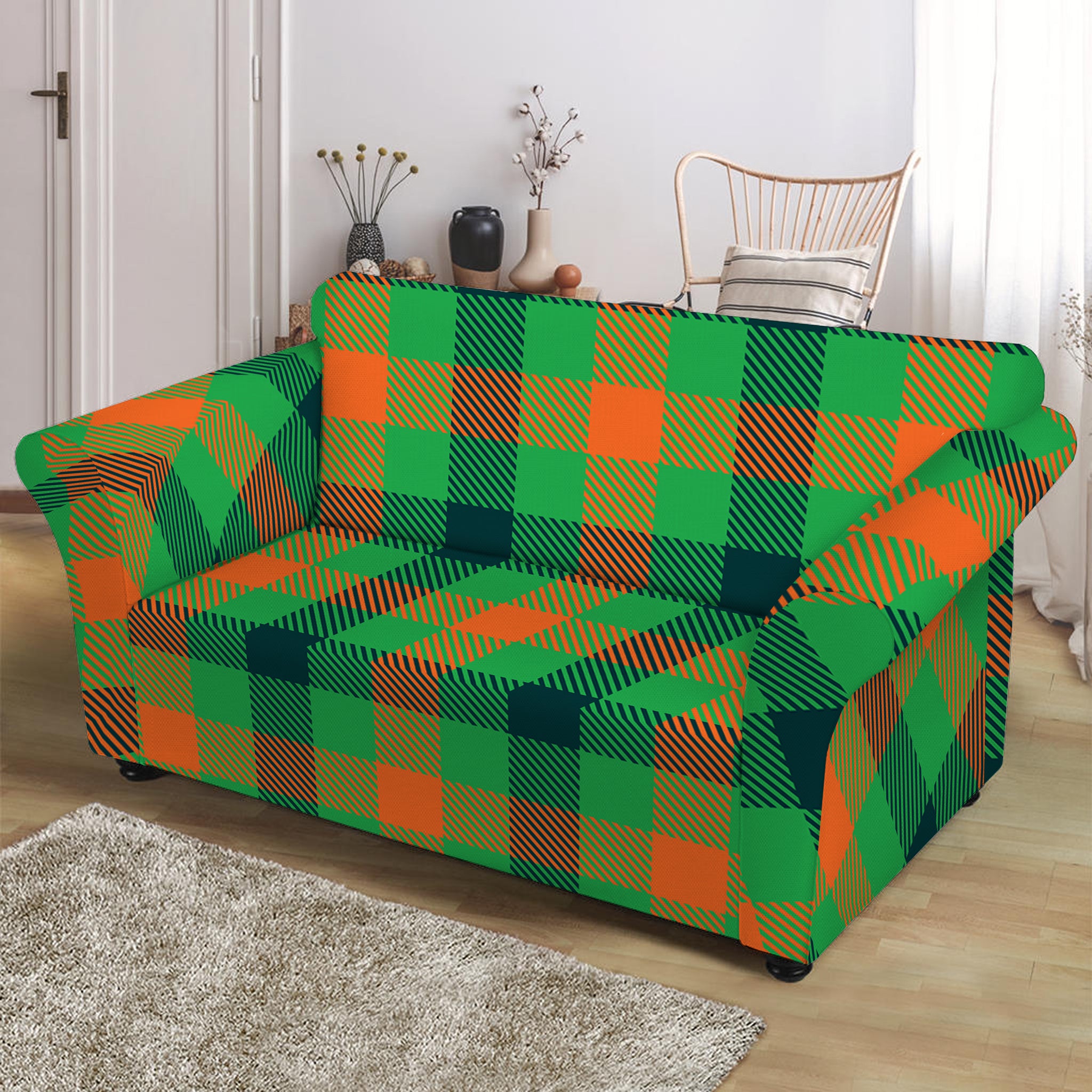 Saint Patrick's Day Buffalo Plaid Print Loveseat Slipcover