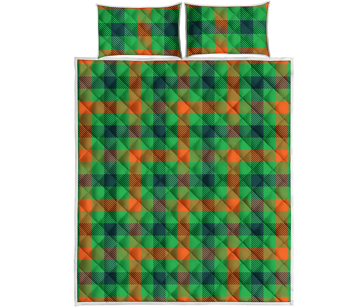 Saint Patrick's Day Buffalo Plaid Print Quilt Bed Set