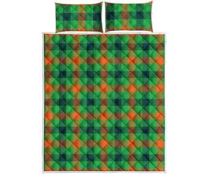 Saint Patrick's Day Buffalo Plaid Print Quilt Bed Set