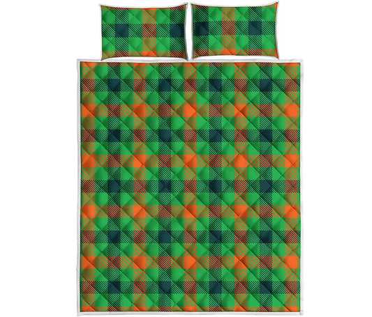 Saint Patrick's Day Buffalo Plaid Print Quilt Bed Set