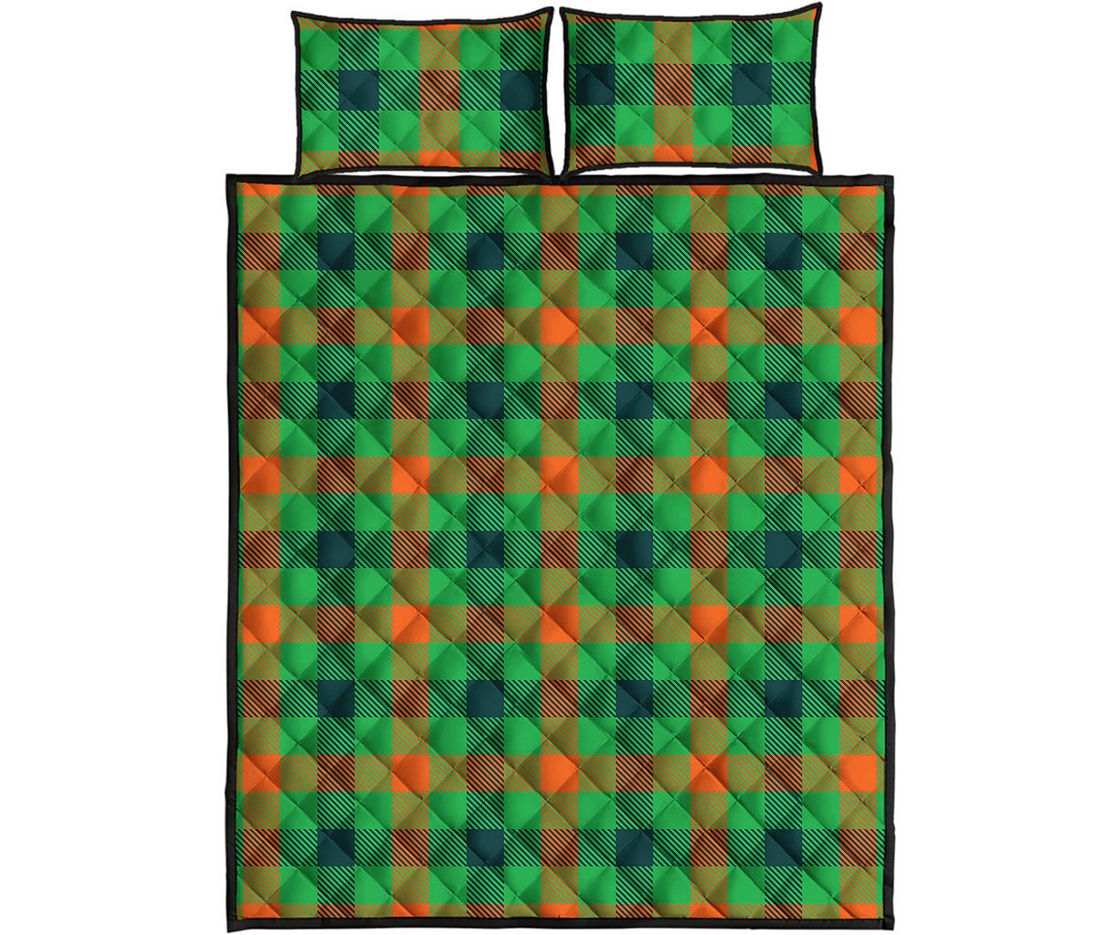 Saint Patrick's Day Buffalo Plaid Print Quilt Bed Set