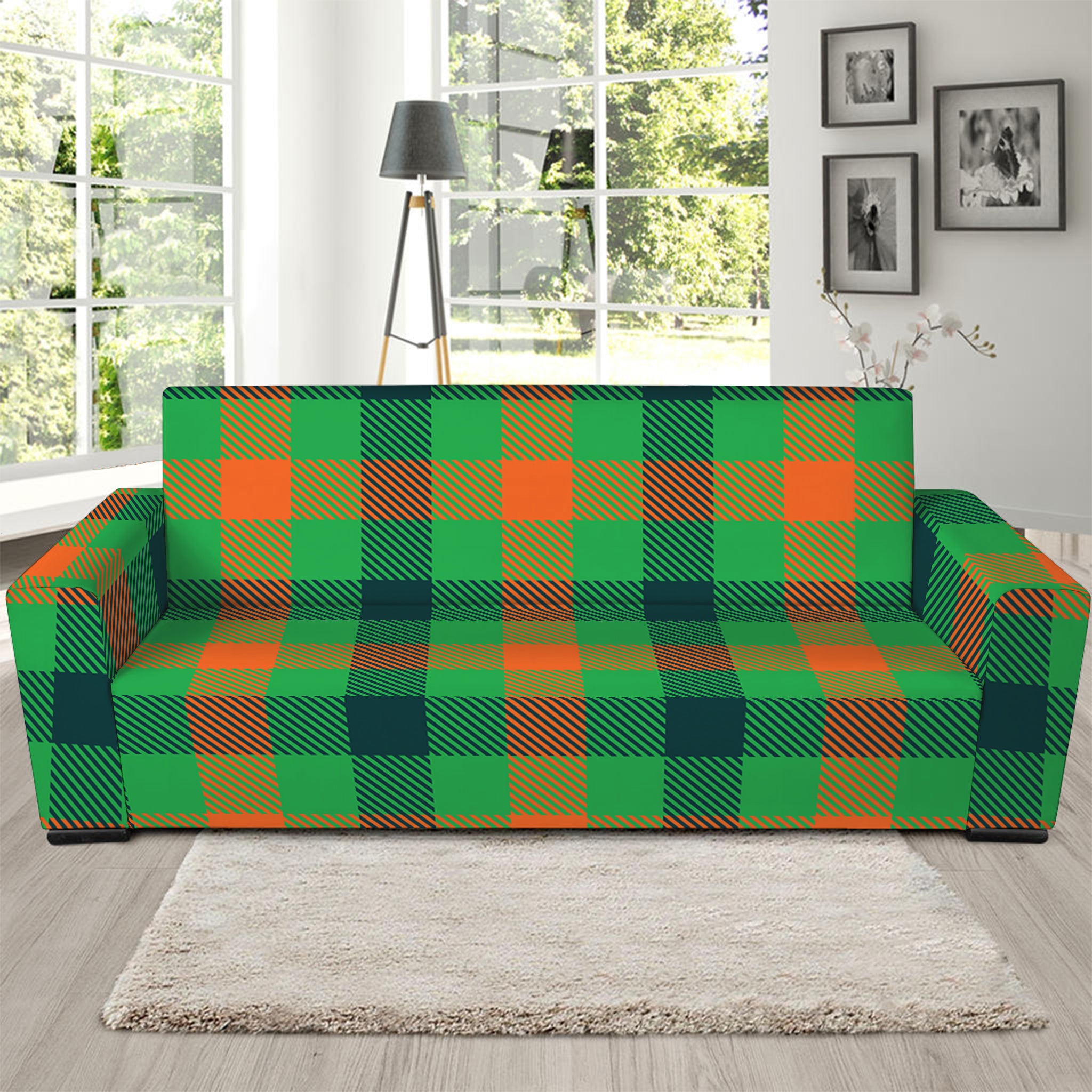 Saint Patrick's Day Buffalo Plaid Print Sofa Slipcover