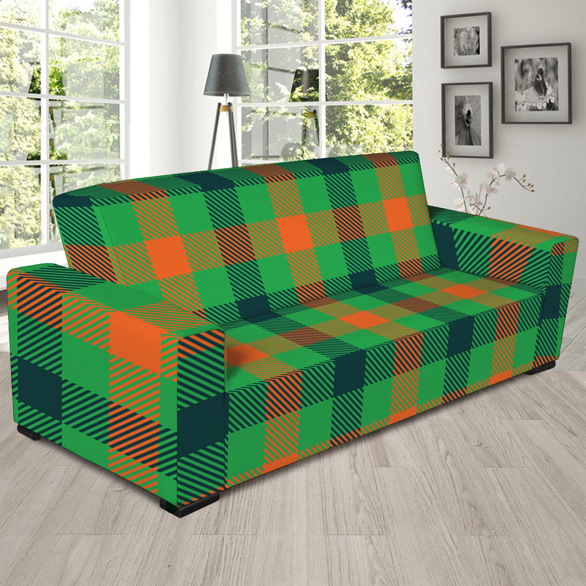 Saint Patrick's Day Buffalo Plaid Print Sofa Slipcover