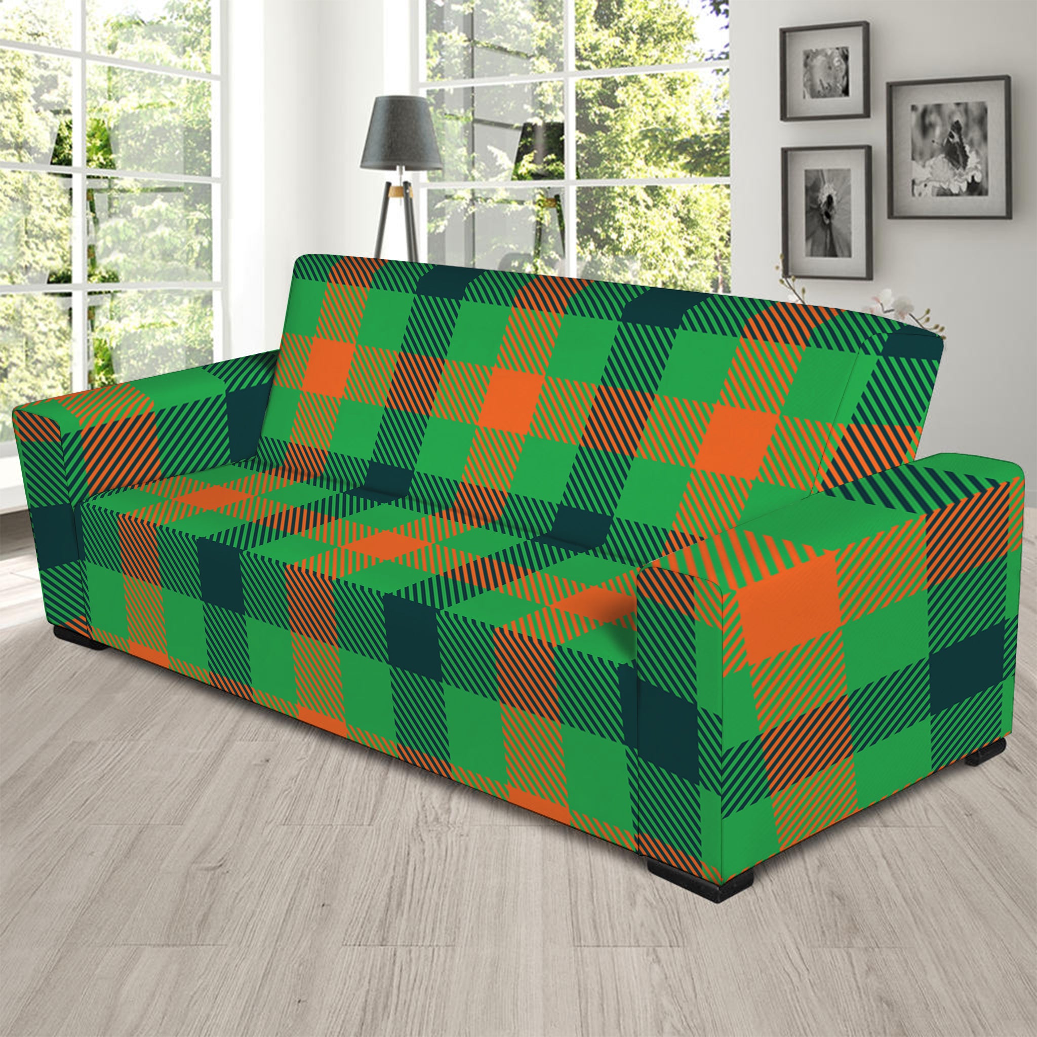 Saint Patrick's Day Buffalo Plaid Print Sofa Slipcover