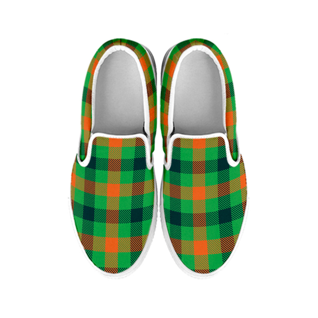 Saint Patrick's Day Buffalo Plaid Print White Slip On Shoes