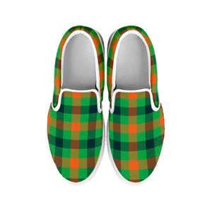 Saint Patrick's Day Buffalo Plaid Print White Slip On Shoes