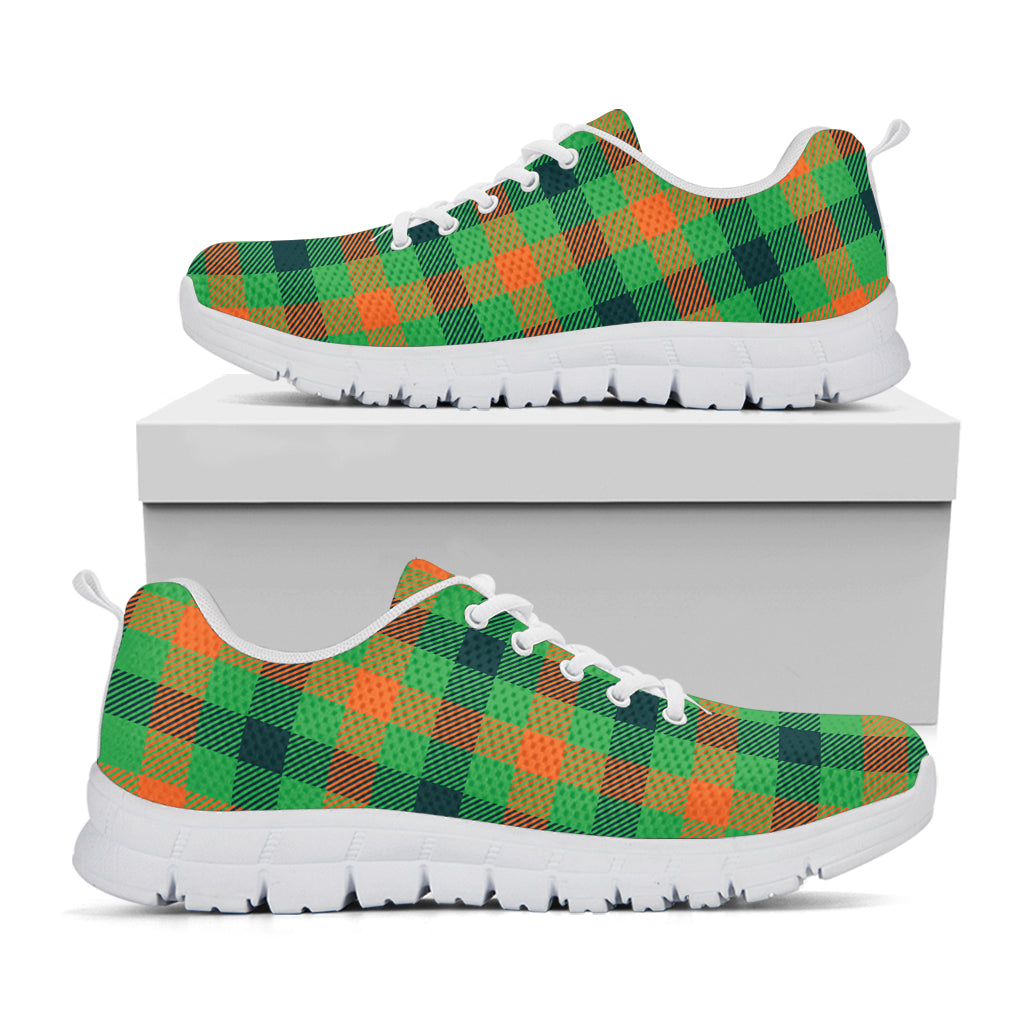 Saint Patrick's Day Buffalo Plaid Print White Sneakers