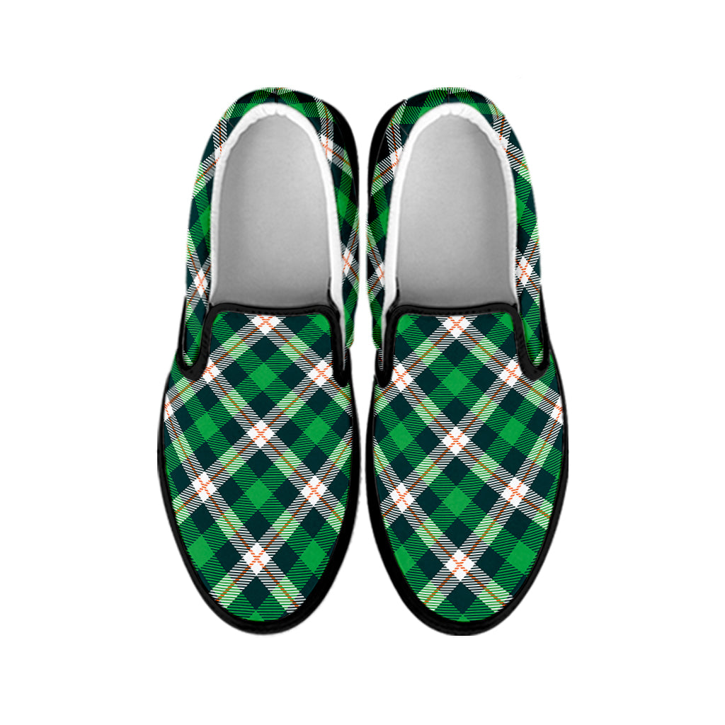 Saint Patrick's Day Irish Tartan Print Black Slip On Shoes