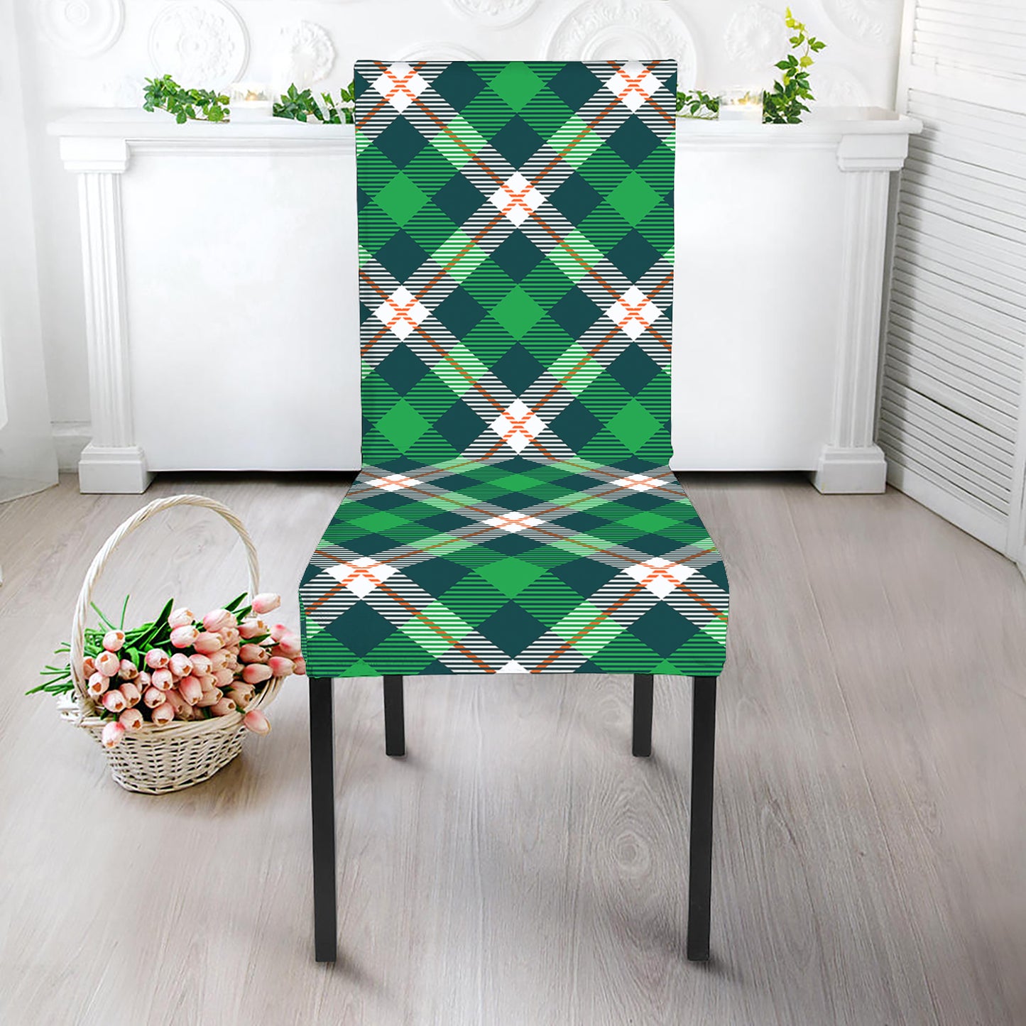 Saint Patrick's Day Irish Tartan Print Dining Chair Slipcover