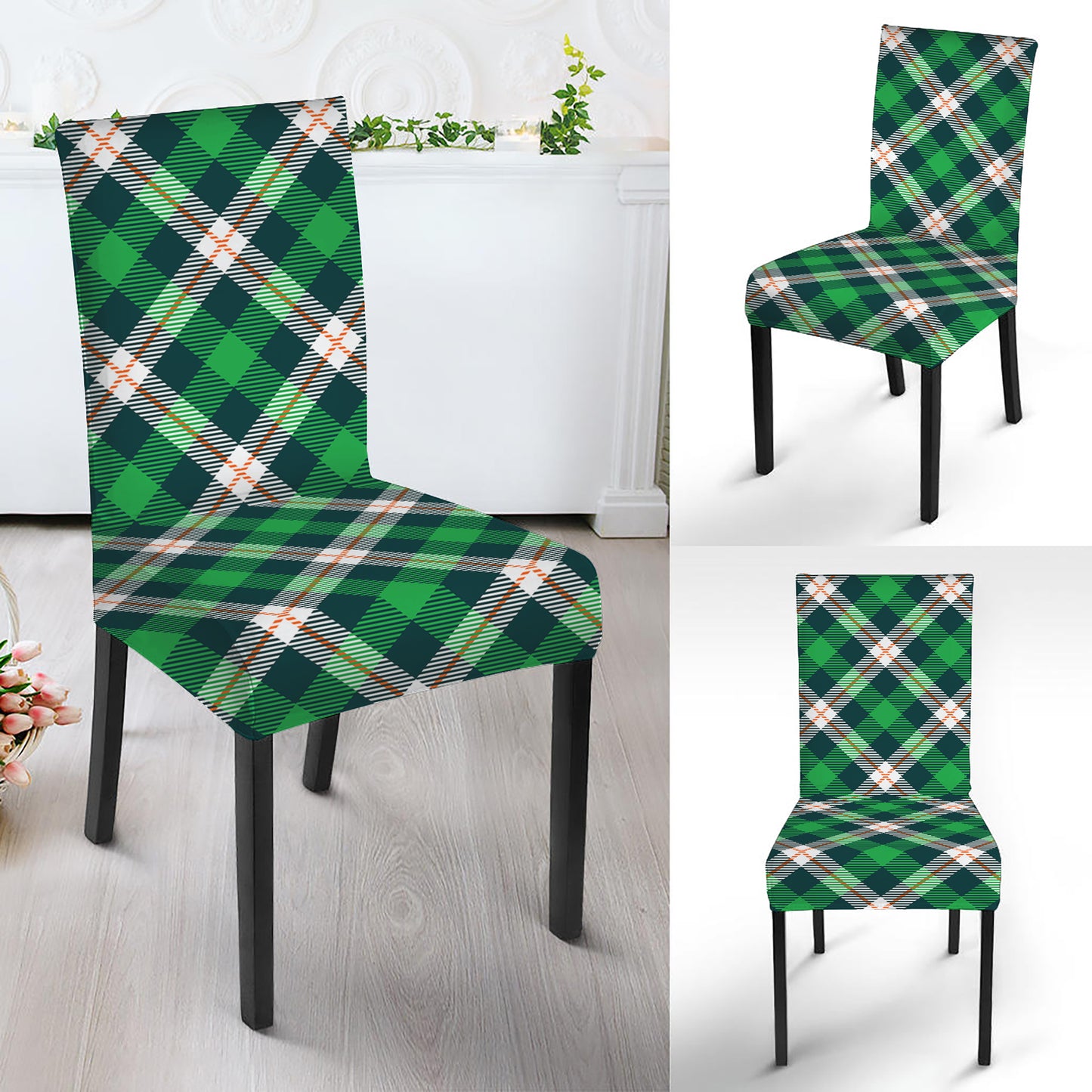 Saint Patrick's Day Irish Tartan Print Dining Chair Slipcover