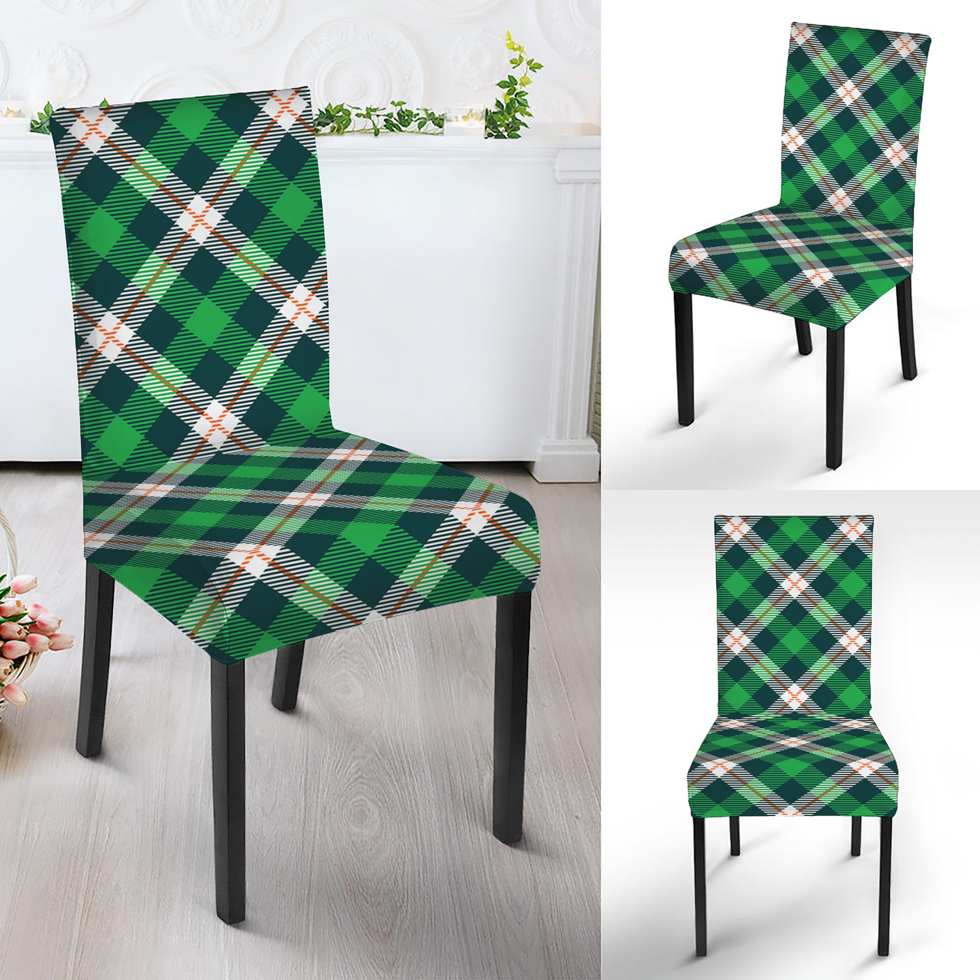 Saint Patrick's Day Irish Tartan Print Dining Chair Slipcover
