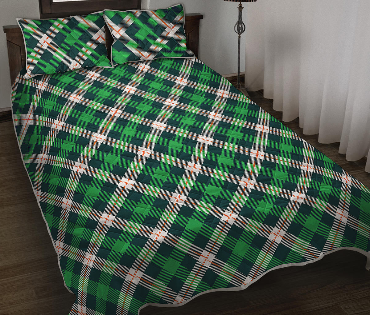Saint Patrick's Day Irish Tartan Print Quilt Bed Set