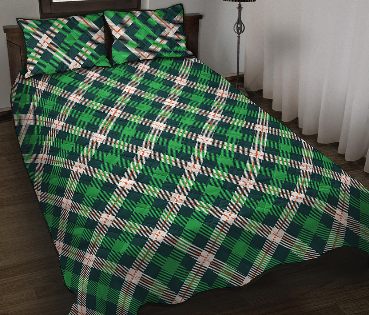 Saint Patrick's Day Irish Tartan Print Quilt Bed Set