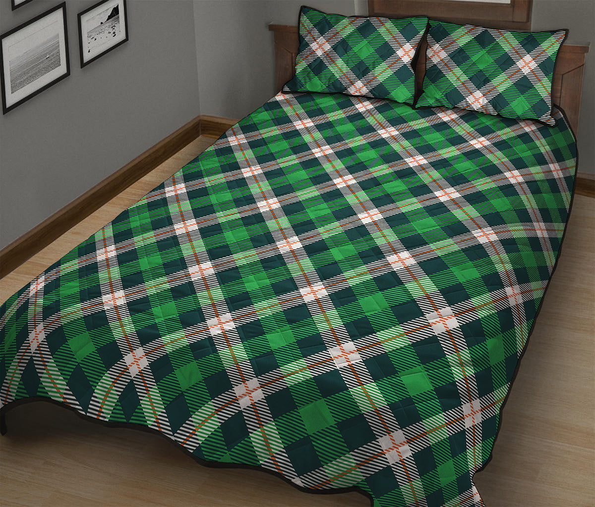 Saint Patrick's Day Irish Tartan Print Quilt Bed Set