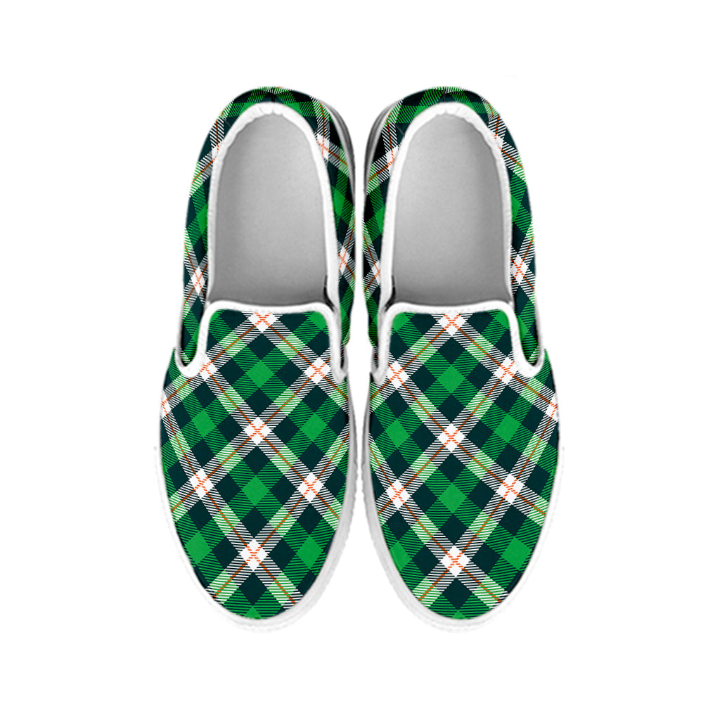 Saint Patrick's Day Irish Tartan Print White Slip On Shoes