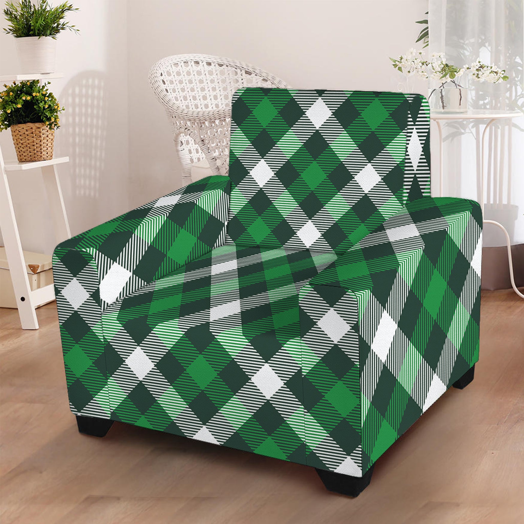 Saint Patrick's Day Plaid Pattern Print Armchair Slipcover