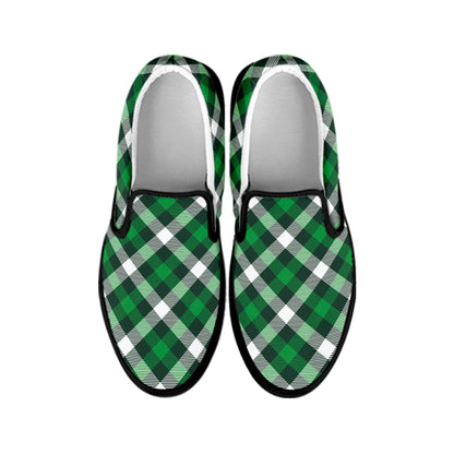 Saint Patrick's Day Plaid Pattern Print Black Slip On Shoes