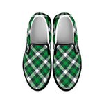 Saint Patrick's Day Plaid Pattern Print Black Slip On Shoes