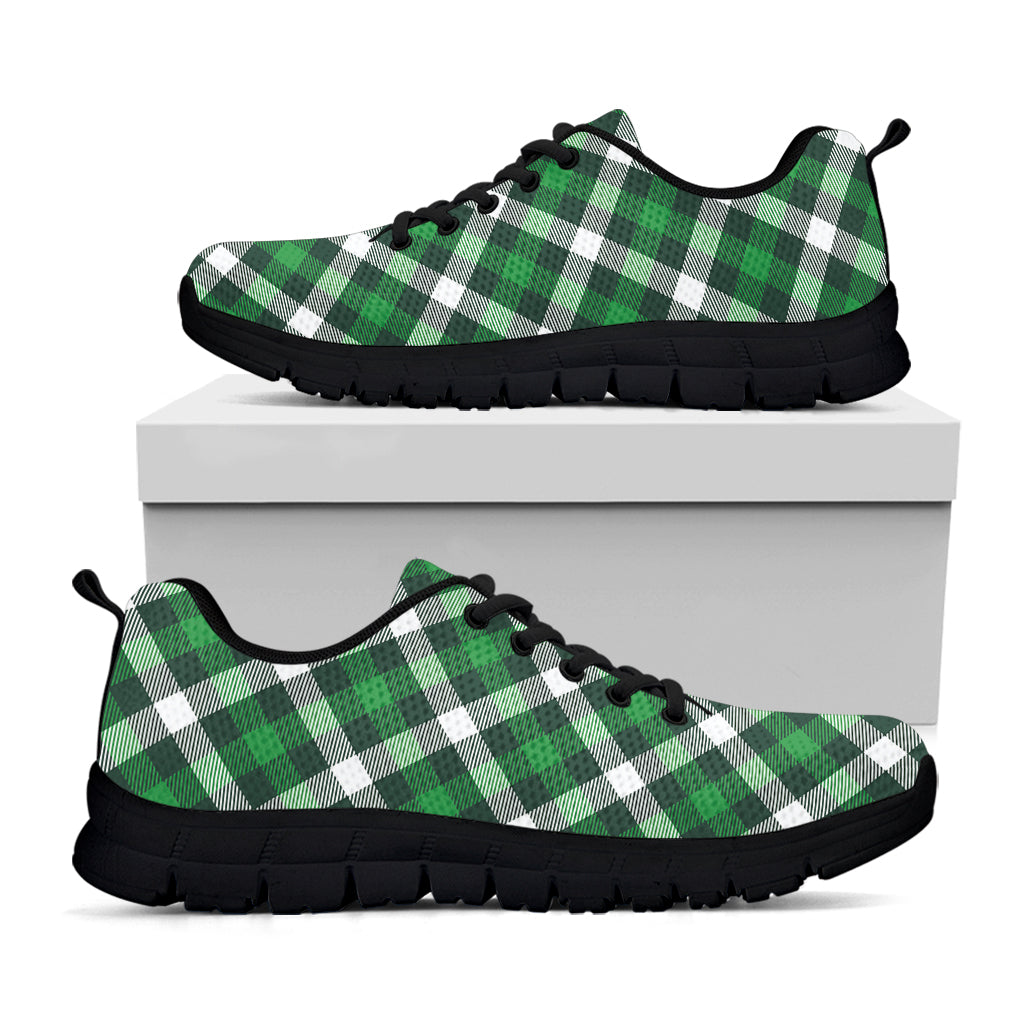 Saint Patrick's Day Plaid Pattern Print Black Sneakers