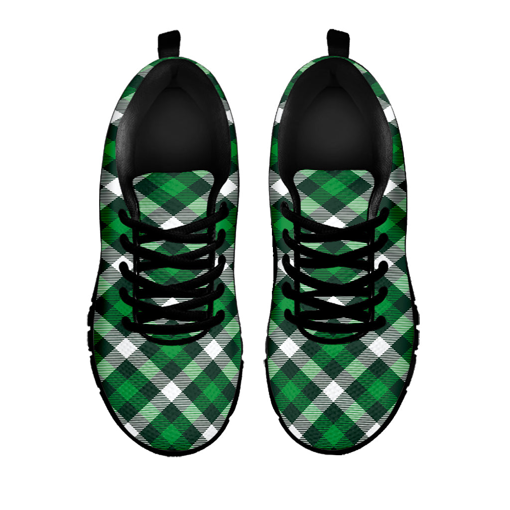 Saint Patrick's Day Plaid Pattern Print Black Sneakers