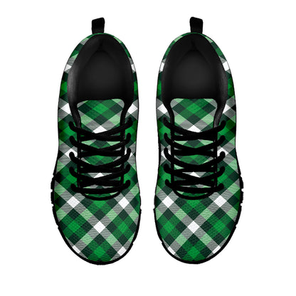Saint Patrick's Day Plaid Pattern Print Black Sneakers