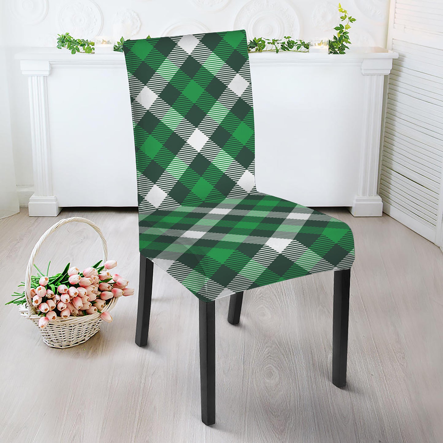 Saint Patrick's Day Plaid Pattern Print Dining Chair Slipcover