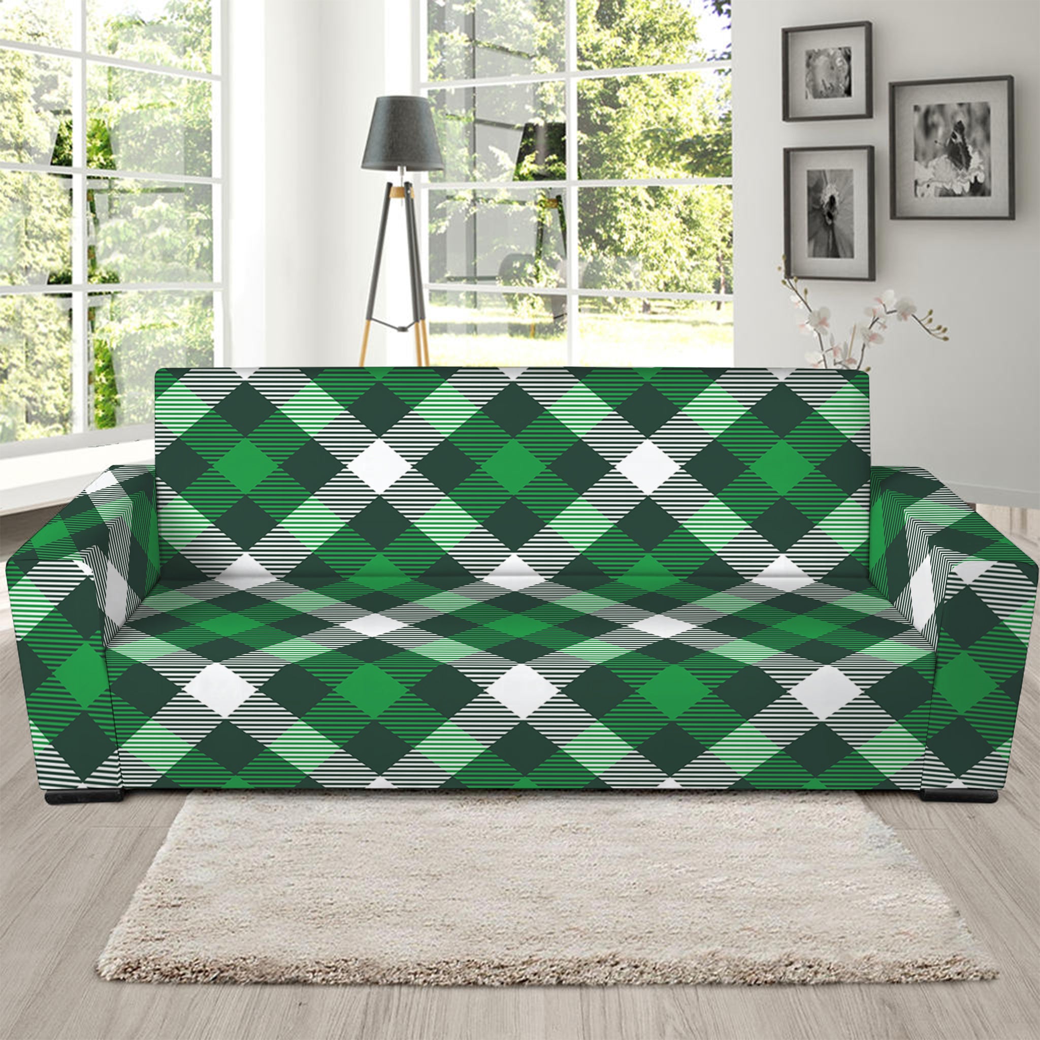 Saint Patrick's Day Plaid Pattern Print Sofa Slipcover