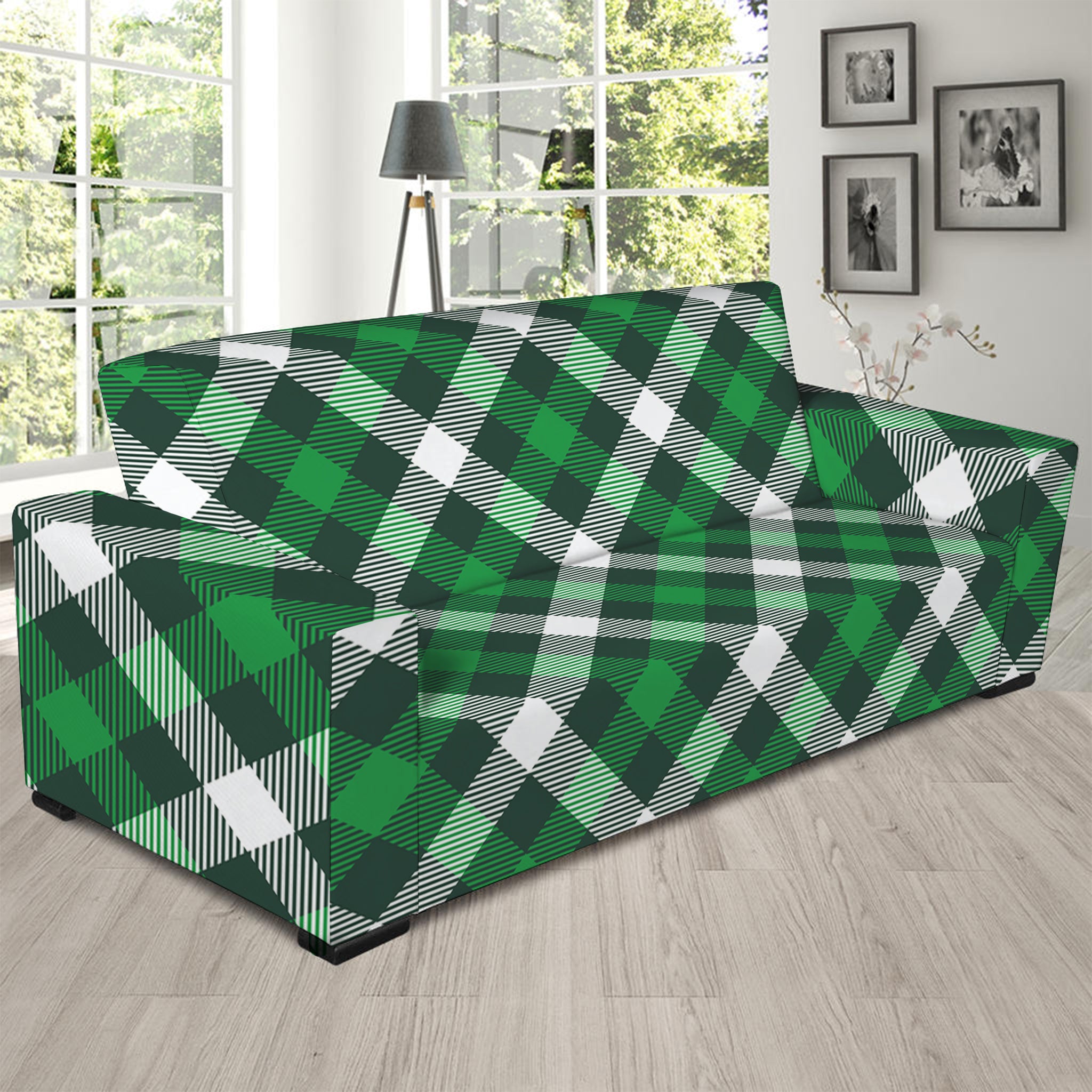 Saint Patrick's Day Plaid Pattern Print Sofa Slipcover