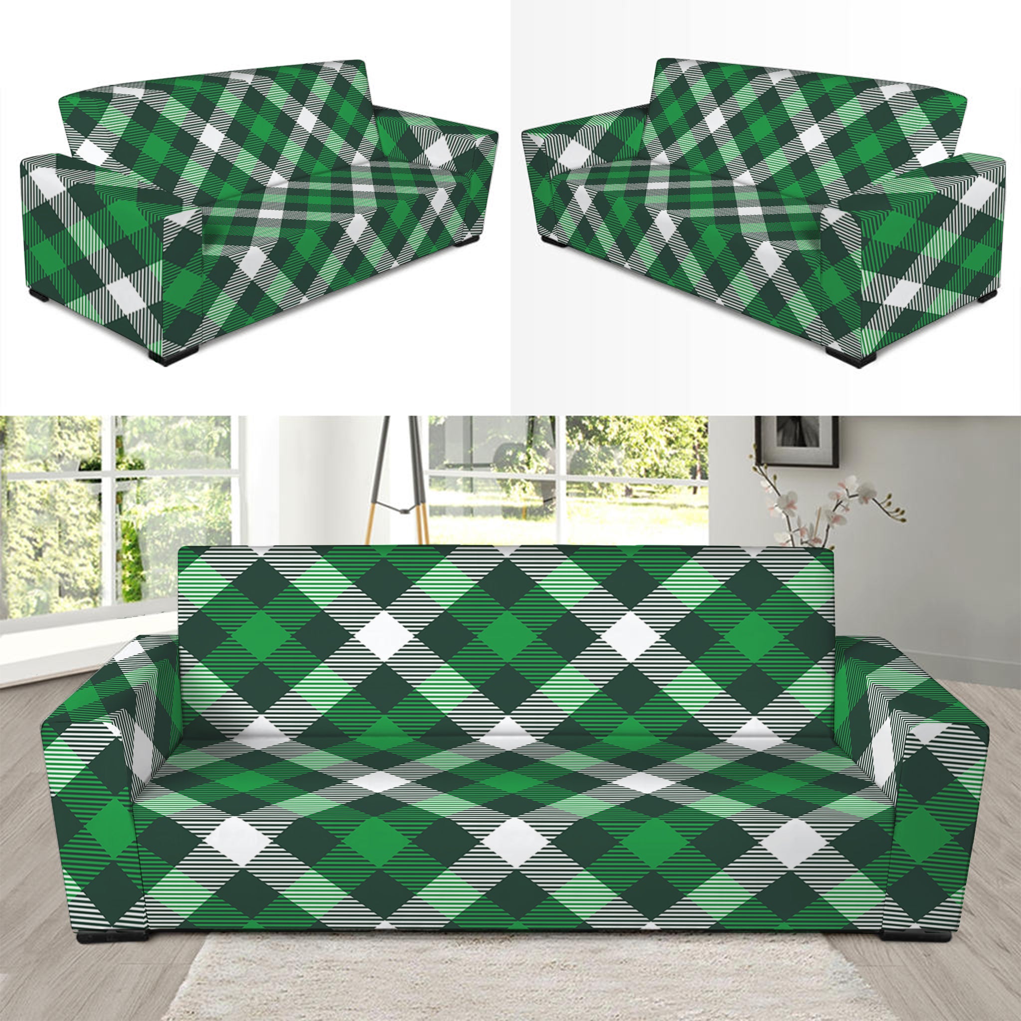 Saint Patrick's Day Plaid Pattern Print Sofa Slipcover