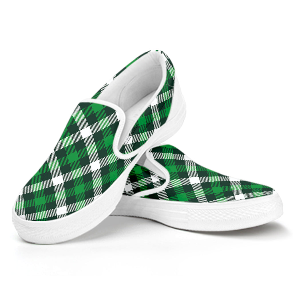 Saint Patrick's Day Plaid Pattern Print White Slip On Shoes