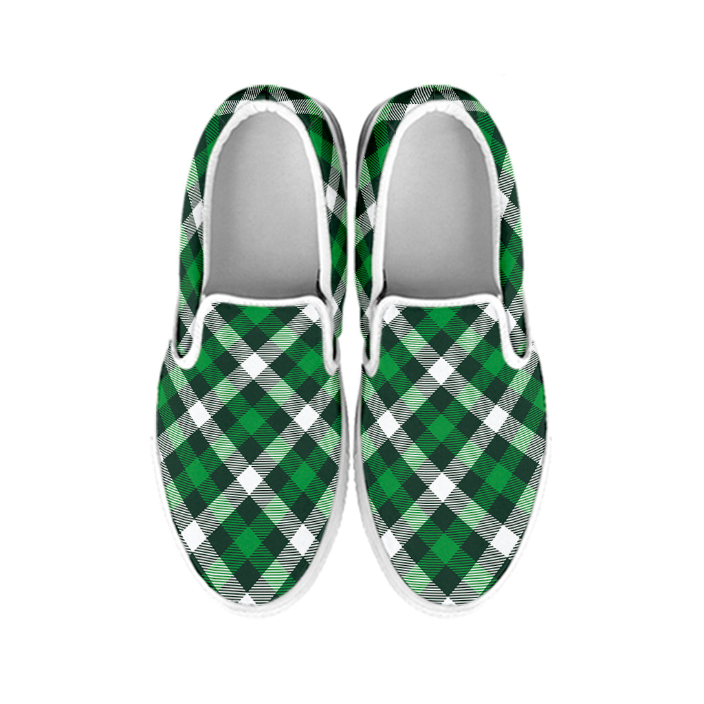 Saint Patrick's Day Plaid Pattern Print White Slip On Shoes