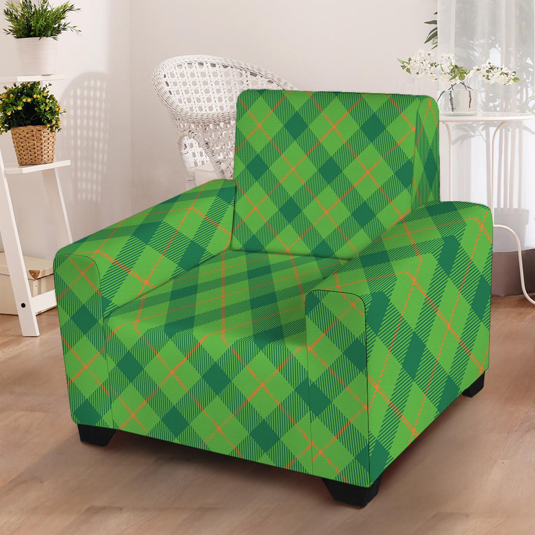 Saint Patrick's Day Scottish Plaid Print Armchair Slipcover