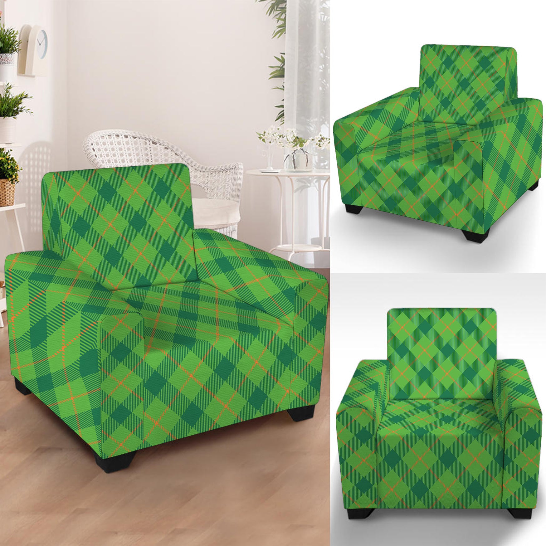 Saint Patrick's Day Scottish Plaid Print Armchair Slipcover