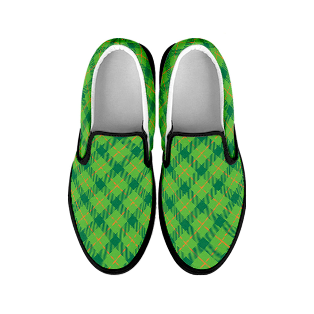 Saint Patrick's Day Scottish Plaid Print Black Slip On Shoes