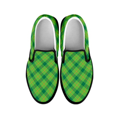 Saint Patrick's Day Scottish Plaid Print Black Slip On Shoes