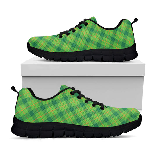 Saint Patrick's Day Scottish Plaid Print Black Sneakers