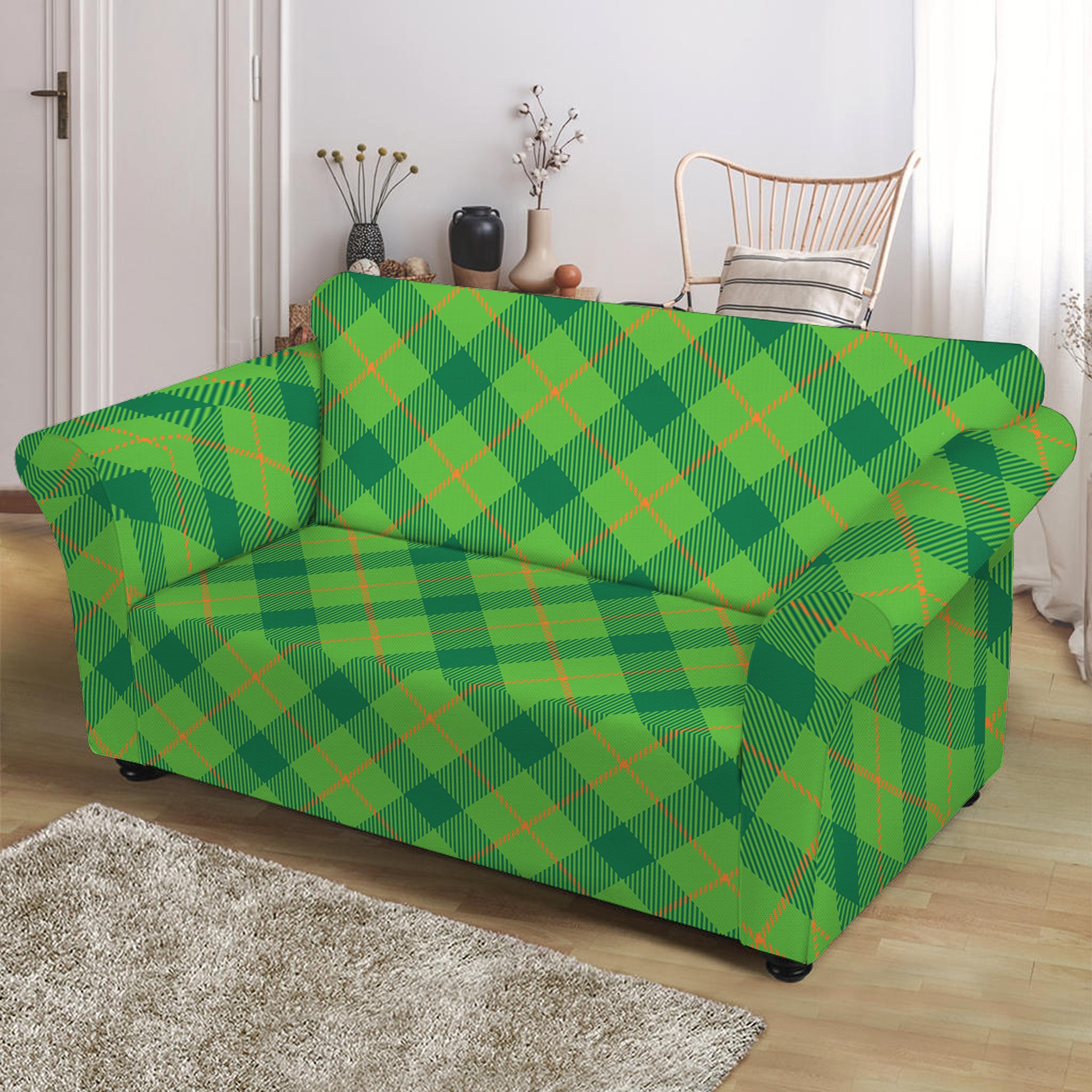 Saint Patrick's Day Scottish Plaid Print Loveseat Slipcover