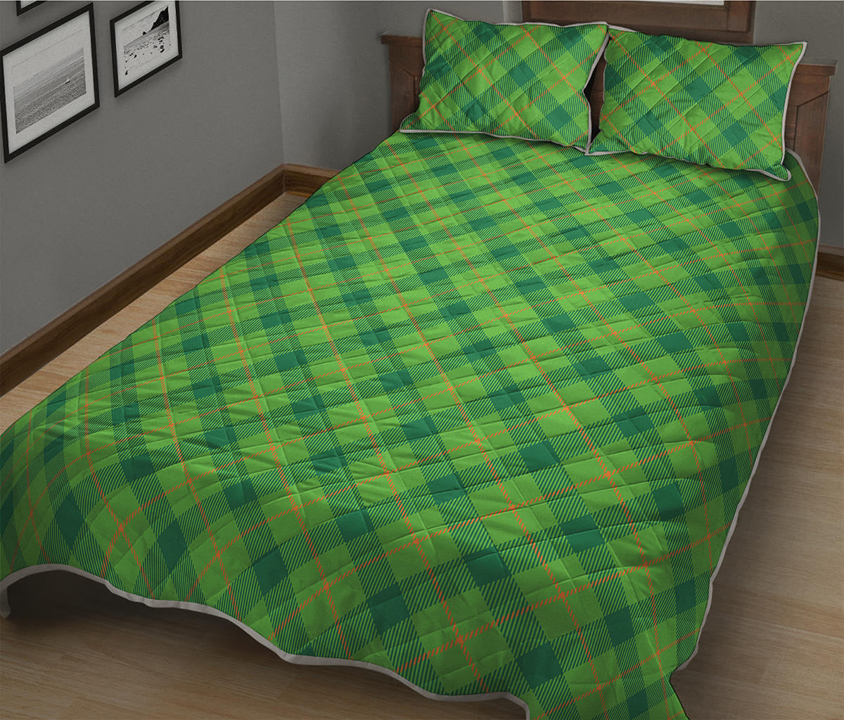 Saint Patrick's Day Scottish Plaid Print Quilt Bed Set