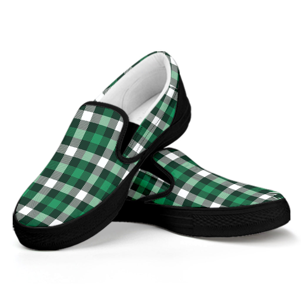 Saint Patrick's Day Stewart Plaid Print Black Slip On Shoes